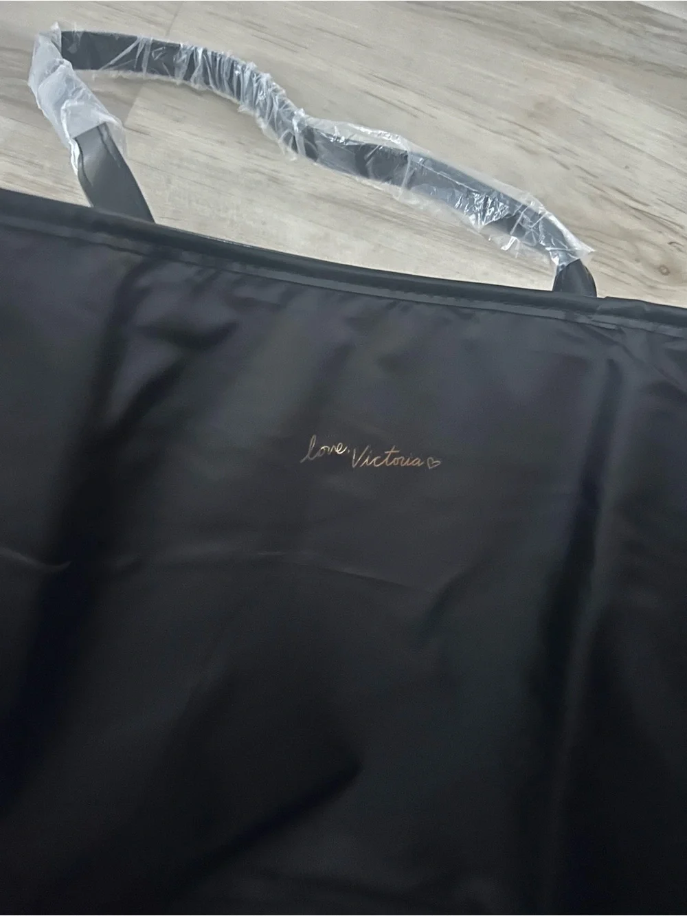 Victoria's Secret Black Sequin Stripe Tote with Metallic Accents